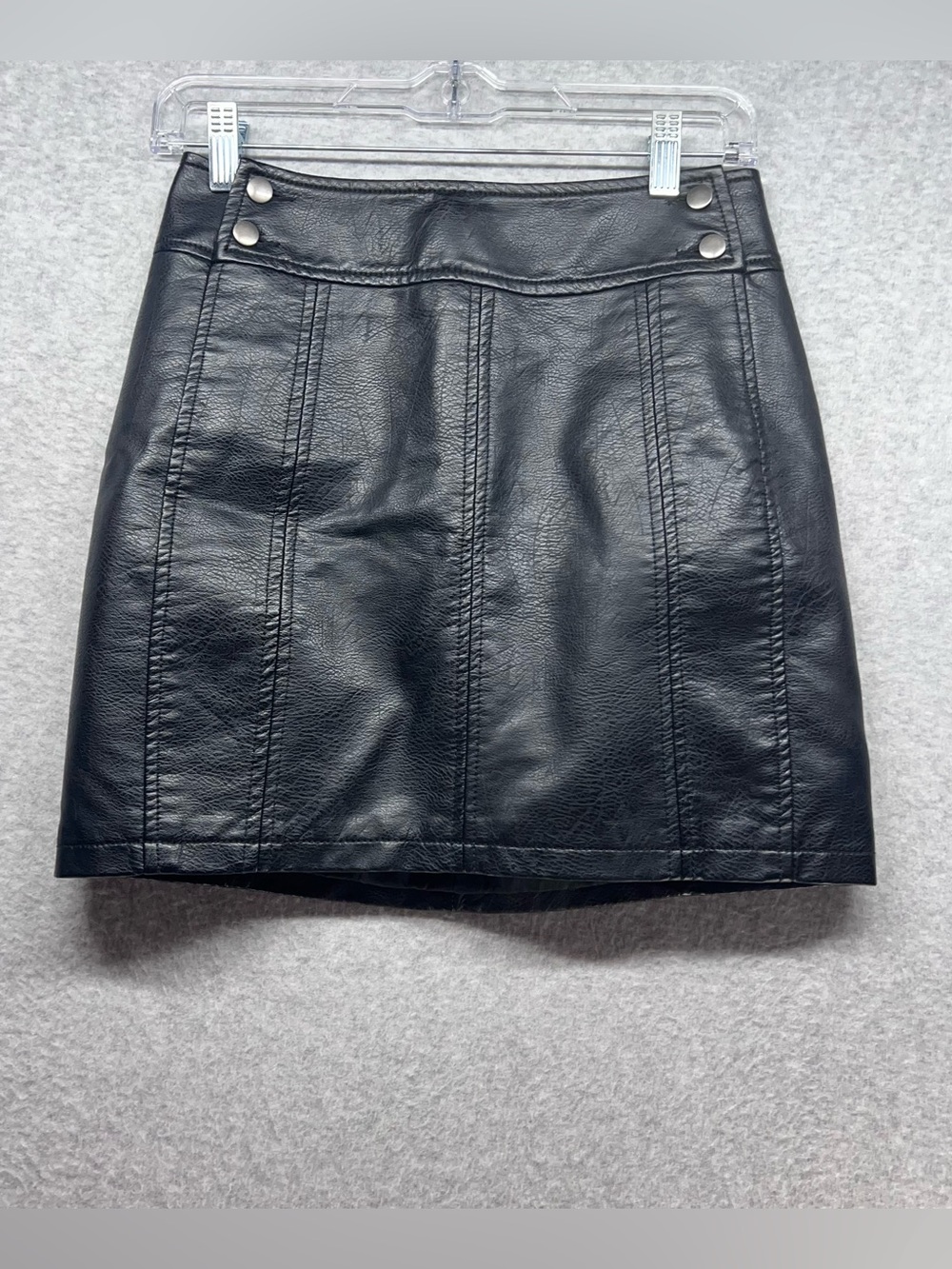 We The Free Black Faux Leather Panel Mini Skirt with Snap Waist